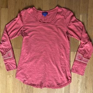 Pendleton Top with Embroidered Cuff Detail